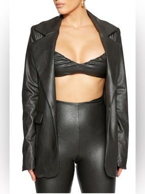 Brand New: naked wardrobe Black Faux Leather Blazer